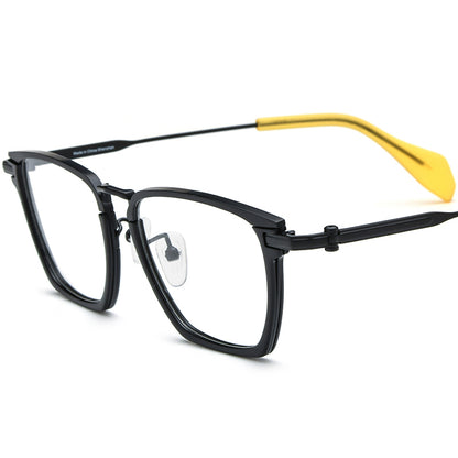 Acetate Titanium Square Optical Glasses Frame Vintage - MCROONS - Black