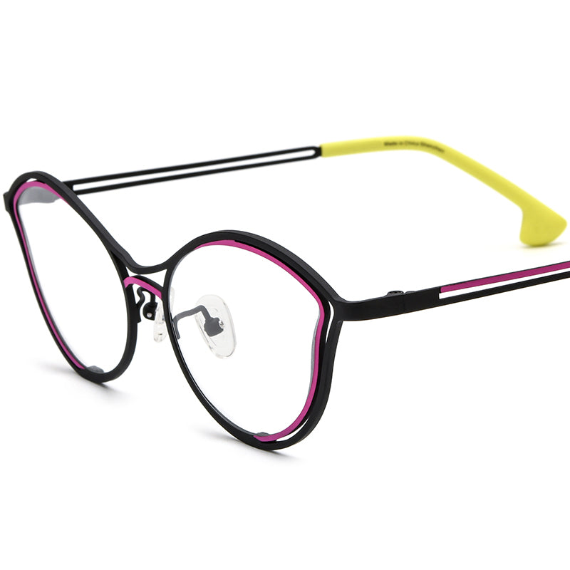 Colourful Titanium Cat Eye Optical Glasses Frame Lightweight - Black Pink - MCROONS