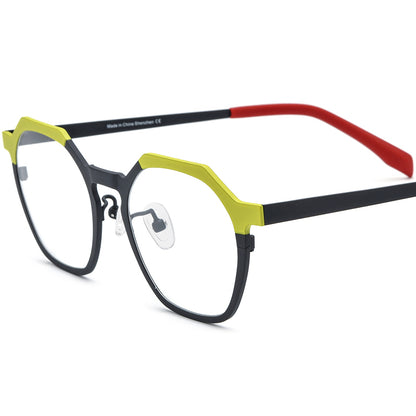Colourful Titanium Octagon Optical Glasses Frame Vintage - Yellow Black - MCROONS