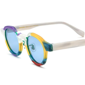 Matte Acetate Cat Eye Polarized Sunglasses Mirrored - Orange White Blue Lens - MCROONS