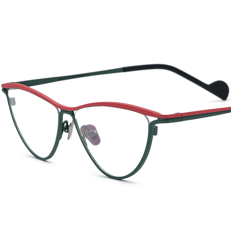 Titanium Cat Eye Optical Glasses Frame Vintage Retro - Red Green - MCROONS