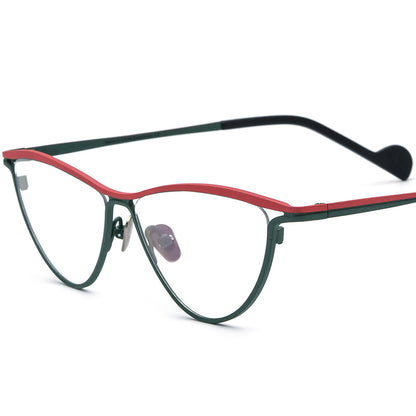 Titanium Cat Eye Optical Glasses Frame Vintage Retro - Red Green - MCROONS