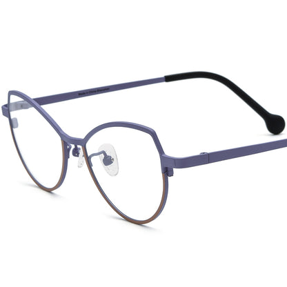 Colourful Titanium Cat Eye Optical Glasses Frame - Blue Brown - MCROONS
