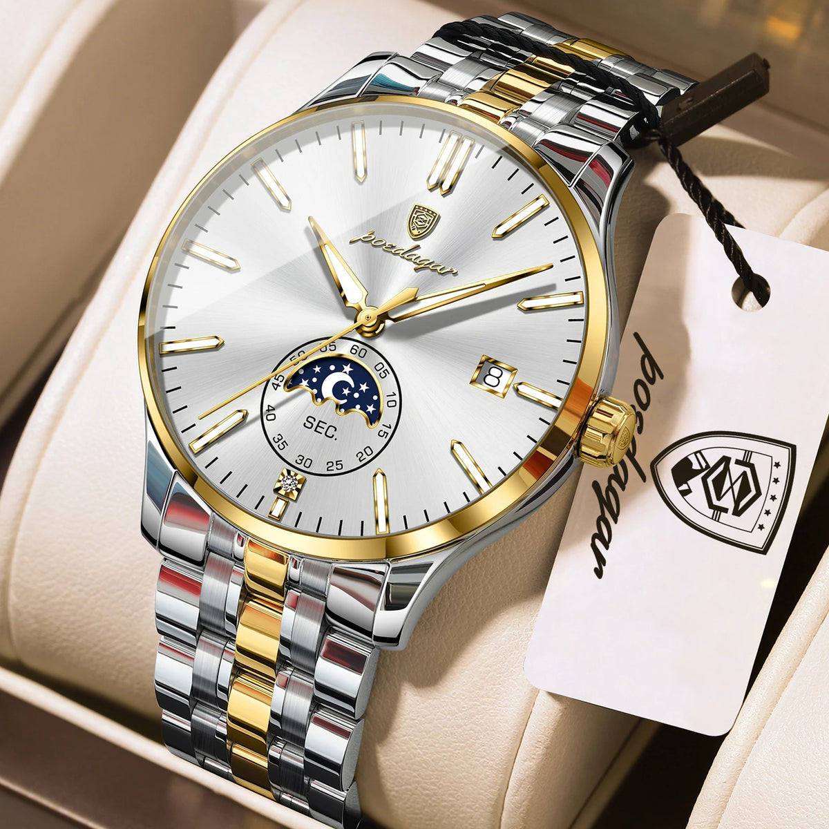 Poedagar 854 Men's Luxury Quartz Watch – Stainless Steel Band, Waterproof, Luminous, Date