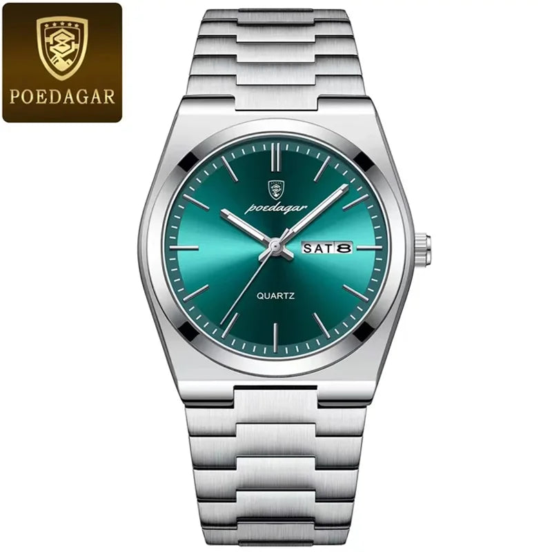 Poedagar 930 Men's Luxury Quartz Watch – Stainless Steel Band, Waterproof, Luminous, Date