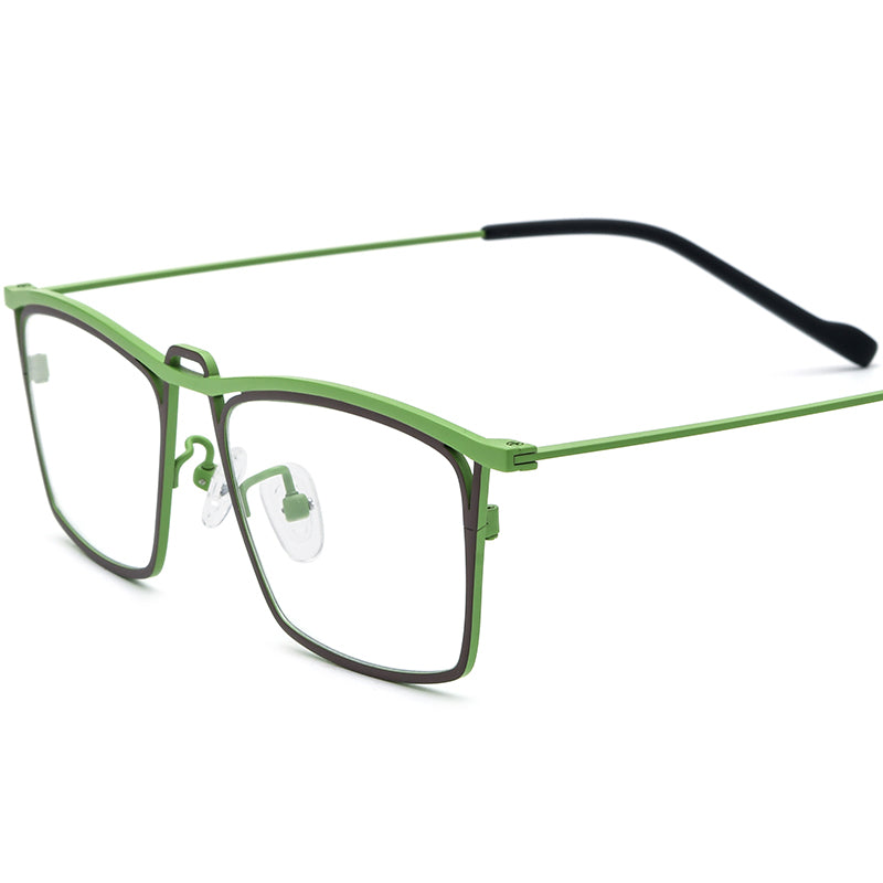 Colourful Retro Titanium Square Optical Glasses - Matte Gray Green - MCROONS
