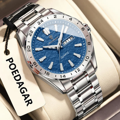 Poedagar 683 Men's Luxury Quartz Watch – Stainless Steel Band, Waterproof, Luminous, Date