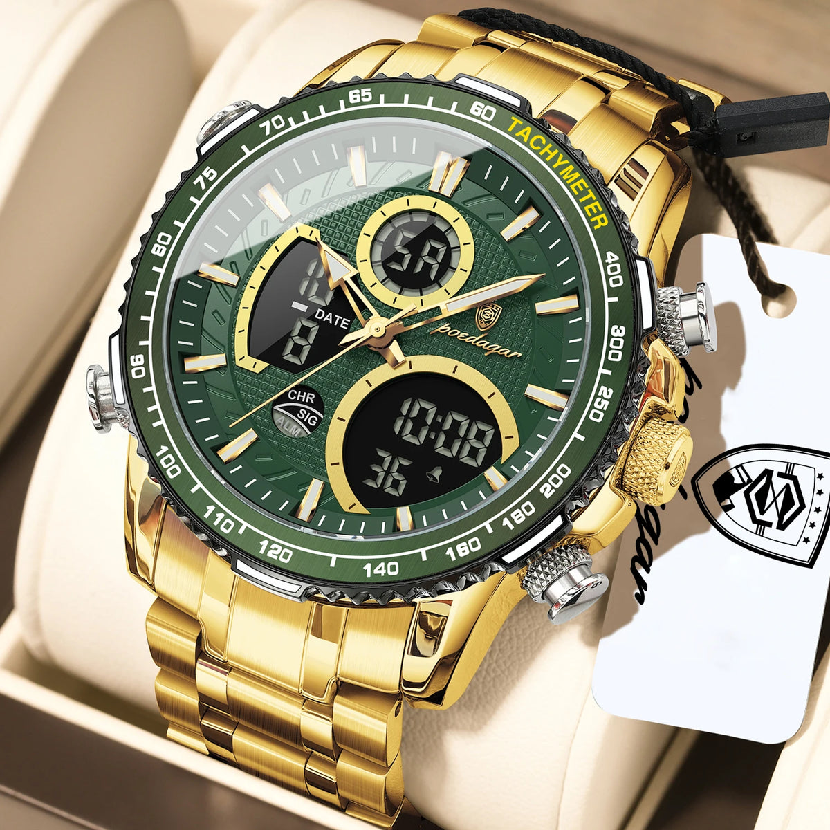 Poedagar E127 Men's Luxury Chronograph Quartz Watch – Stainless Steel Band, Waterproof, Luminous, Date