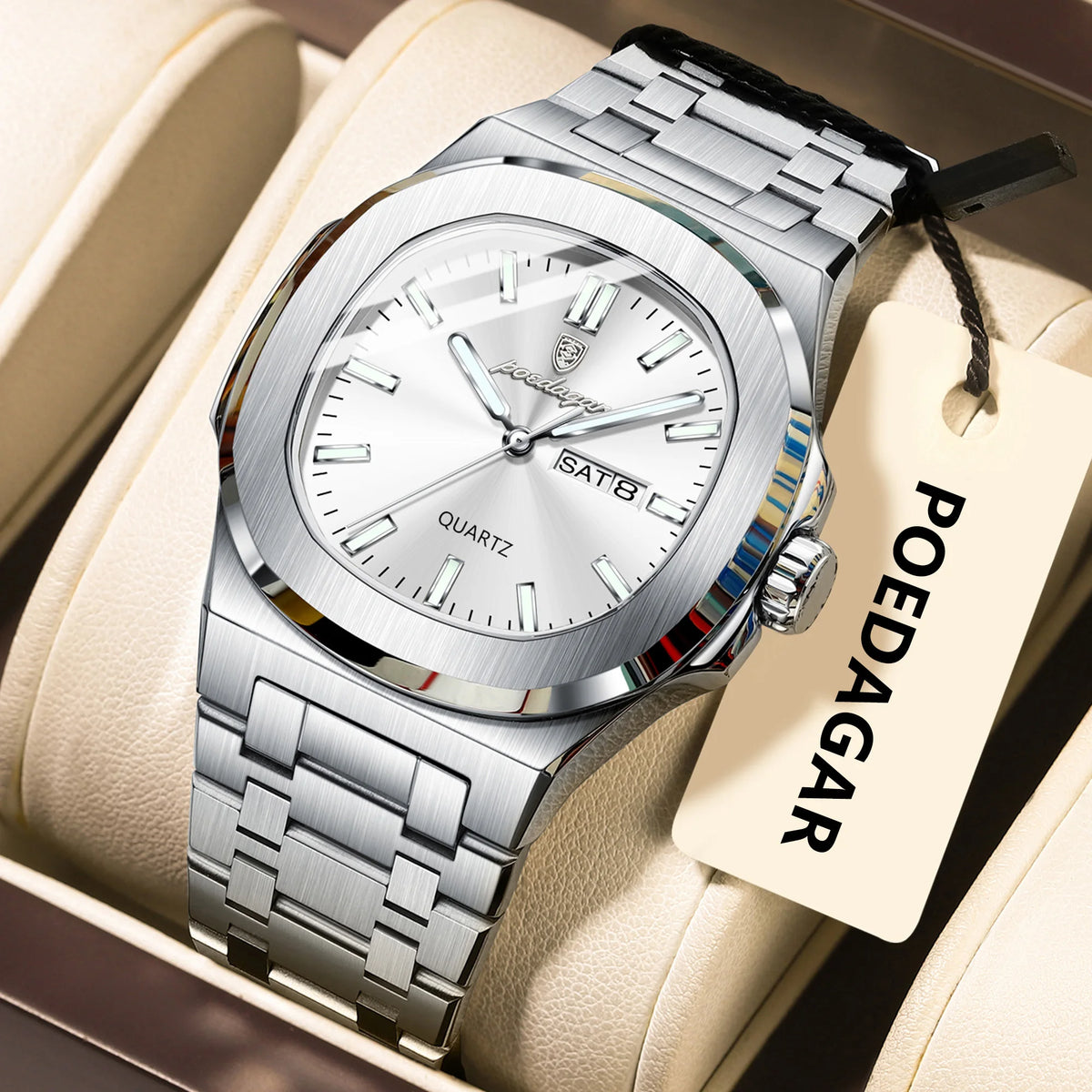 Poedagar 853 Men's Luxury Quartz Watch – Stainless Steel Band, Waterproof, Luminous, Date