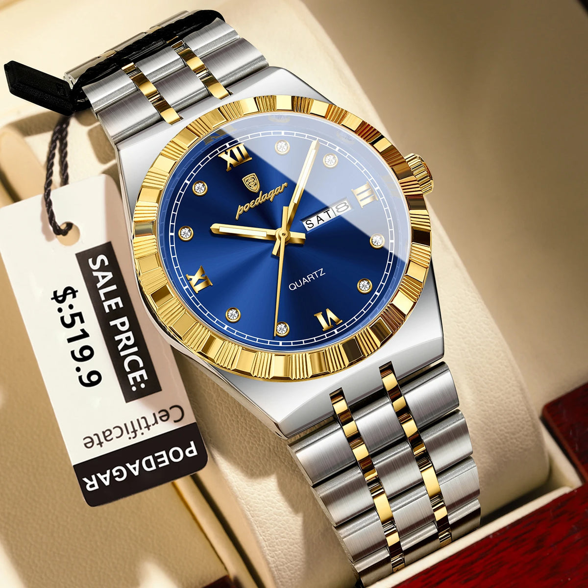 Poedagar 872 Men's Luxury Quartz Watch – Stainless Steel Band, Waterproof, Luminous, Date
