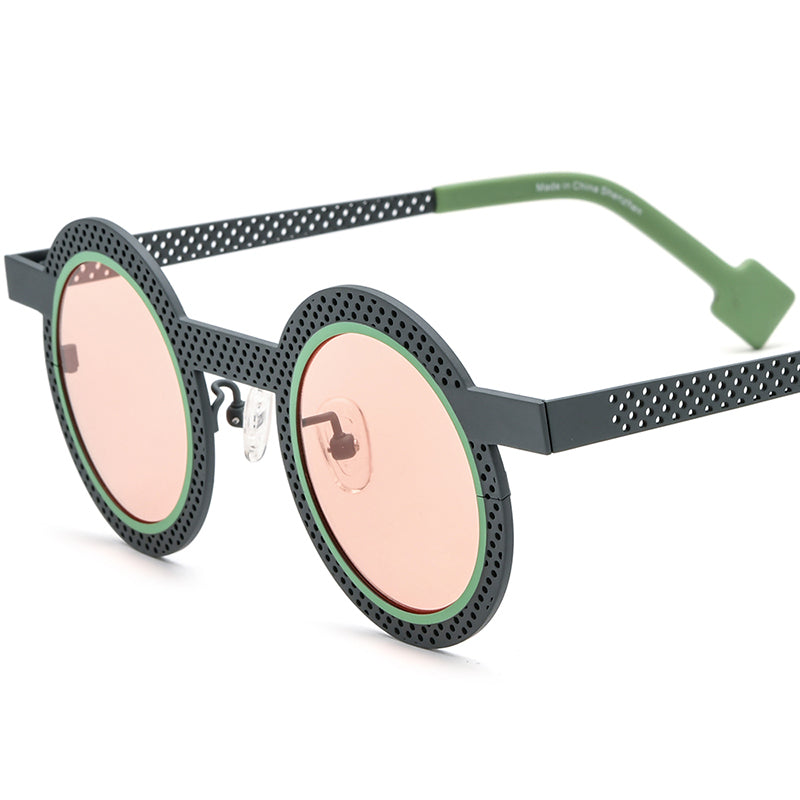 Colourful Titanium Hollow-Out Round Polarised Sunglasses - Gray - MCROONS