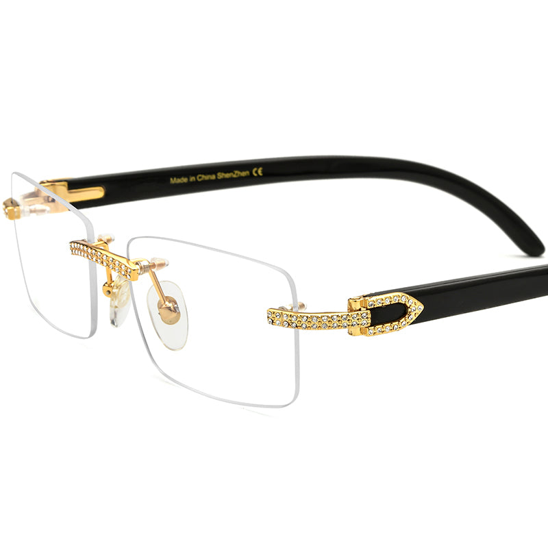 Crystal-Set Square Buffalo Horn Optical Glasses Frame - Black - MCROONS