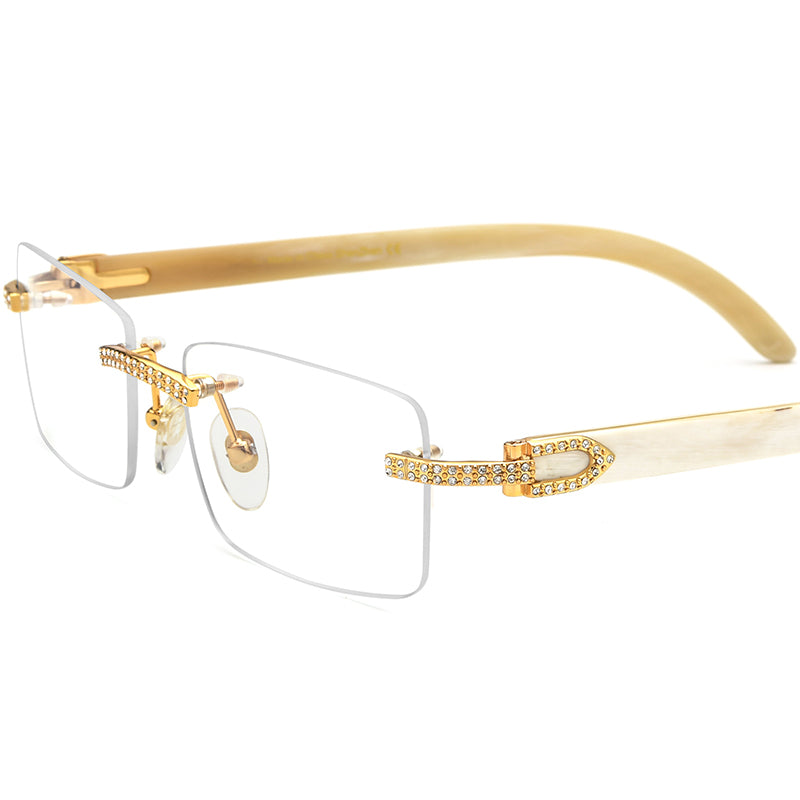 Crystal-Set Square Buffalo Horn Optical Glasses Frame - White - MCROONS