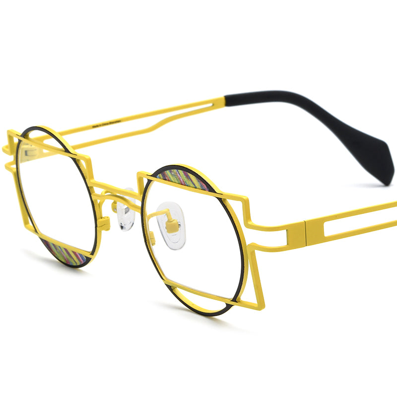 Colourful Titanium Round Optical Glasses - Yellow - MCROONS