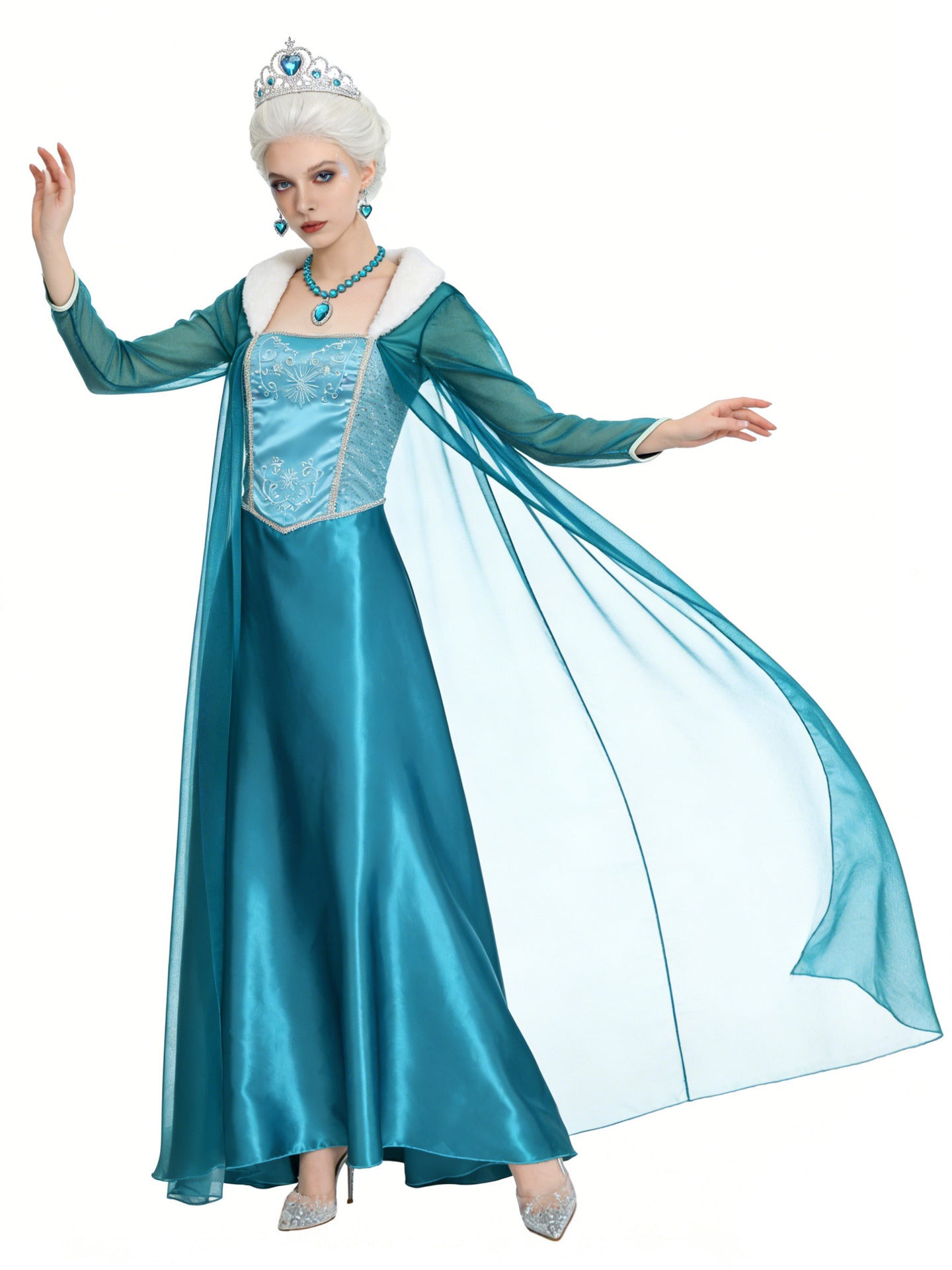 Ice Queen Fantasy Blue Ball Gown Halloween Costume - MCROONS