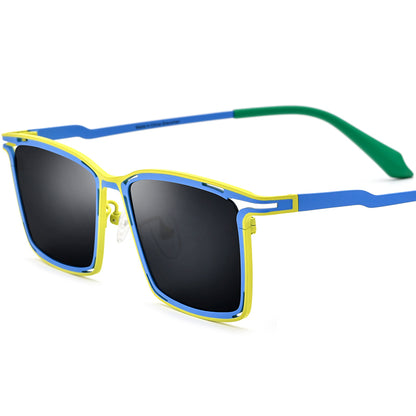 Colourful Titanium Square Polarised Sunglasses Retro - MCROONS - Yellow Blue Frame Gray Lens