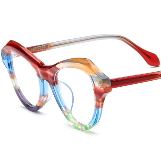 Multicolour Designer Cat Eye Acetate Optical Glasses Frame - Red Blue - MCROONS
