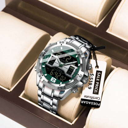 Poedagar E103 Men's Luxury Chronograph Digital Watch – Stainless Steel Band, Waterproof, Luminous, Date