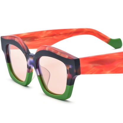 Oversized Cat Eye Acetate Polarized Sunglasses - MCROONS - Green Pink Lens