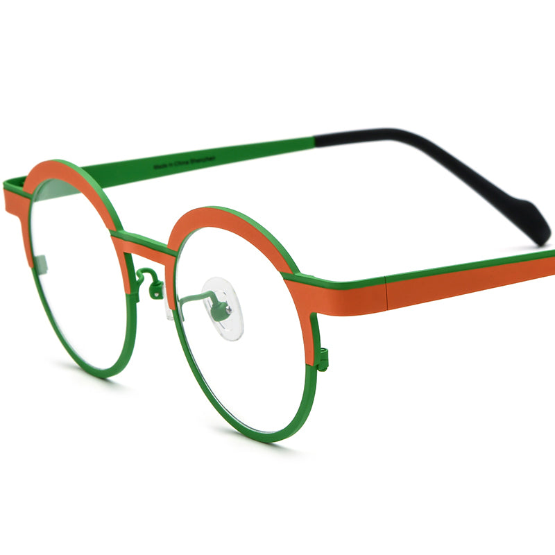 Colourful Titanium Round Optical Glasses - Orange Green - MCROONS