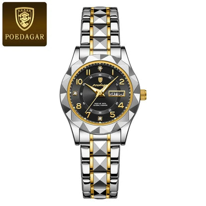 Poedagar 782 Women's Luxury Quartz Watch – Stainless Steel Band, Waterproof, Luminous, Date