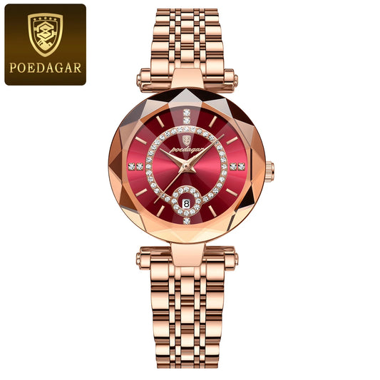 Poedagar 726 Women's Luxury Quartz Watch – Stainless Steel Band, Waterproof, Luminous, Date
