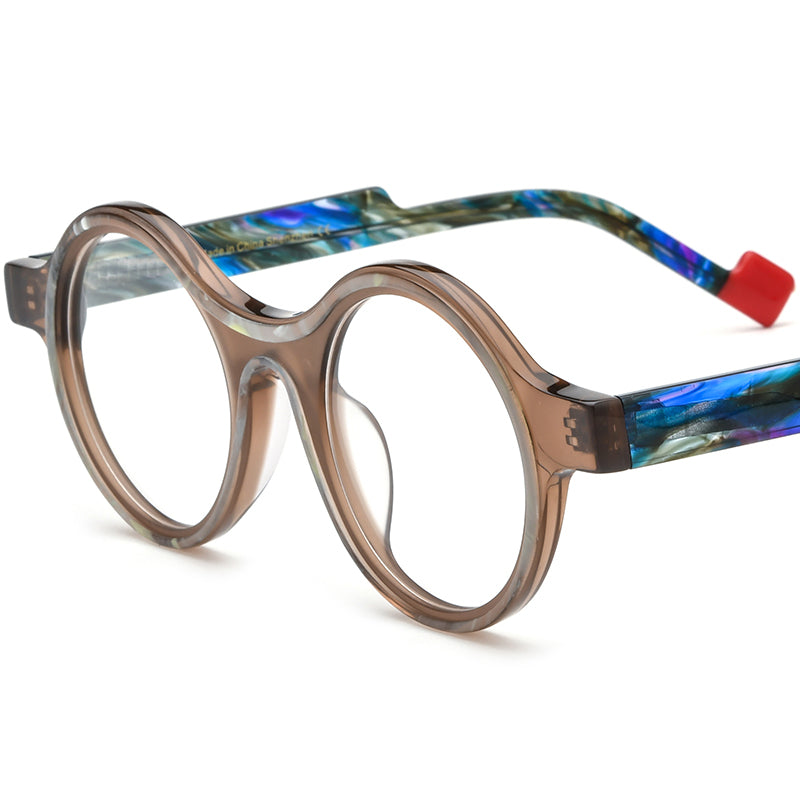 Retro Round Optical Glasses Frame Multicolour - Brown - MCROONS