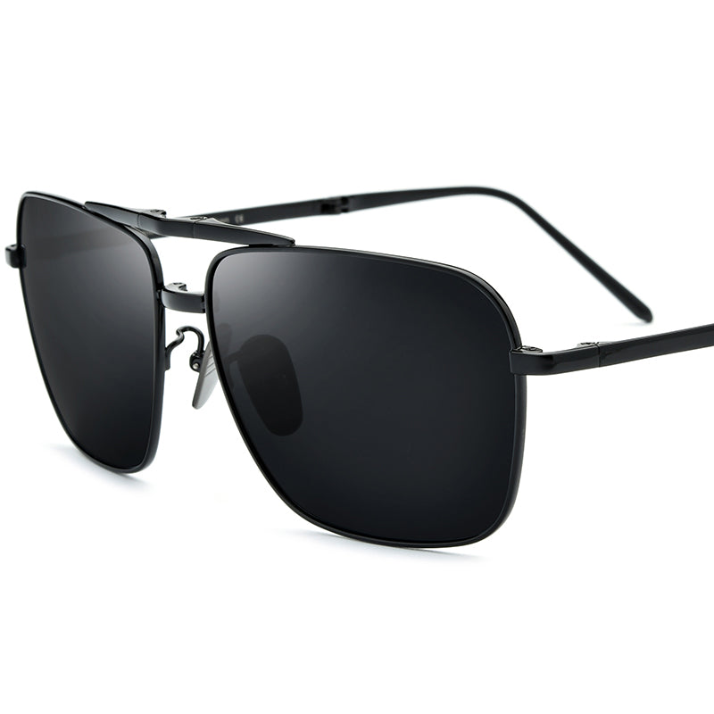 Pure Titanium Folding Square Sunglasses - Black Gray - MCROONS