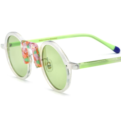 Acetate Round Polarized Sunglasses Vintage Mirrored - White Green Lens - MCROONS
