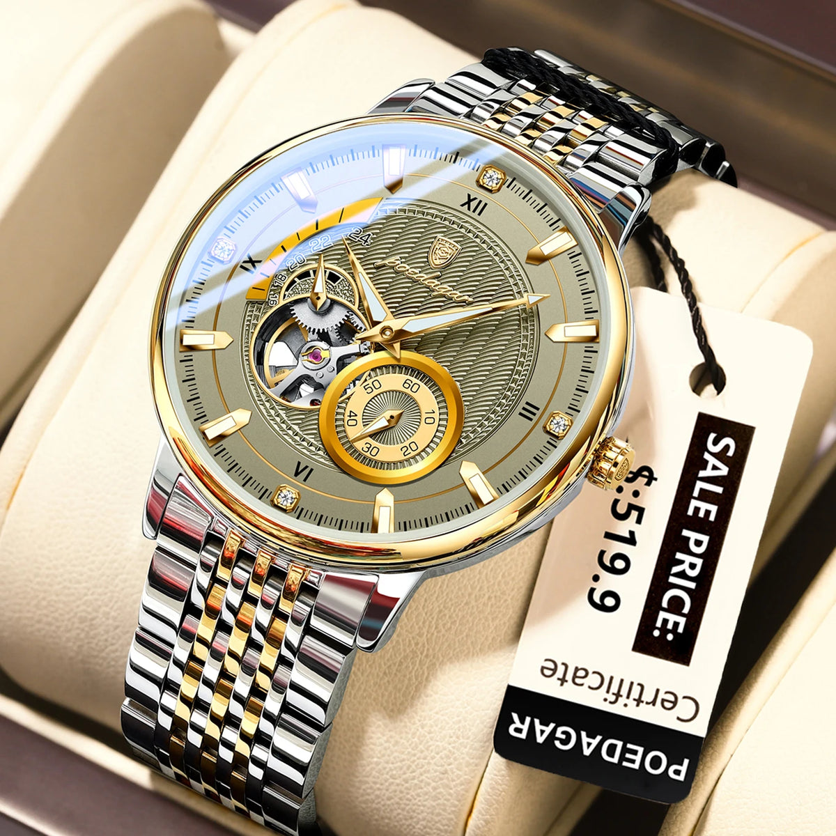 Poedagar 1416 Men's Luxury Automatic Mechanical Watch – Stainless Steel Band, Waterproof, Luminous
