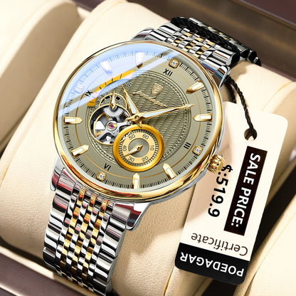 Poedagar 1416 Men's Luxury Automatic Mechanical Watch – Stainless Steel Band, Waterproof, Luminous