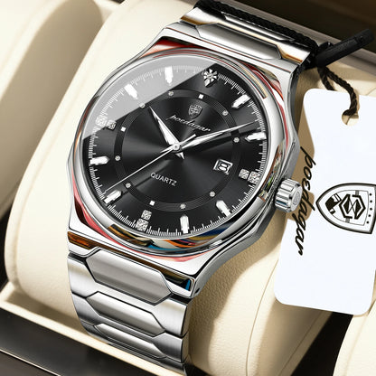 Poedagar 967 Men's Luxury Quartz Watch – Stainless Steel Band, Waterproof, Luminous, Date