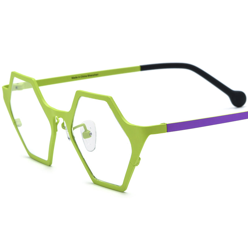 Colourful Titanium Hexagon Optical Glasses Frame Retro - Green - MCROONS