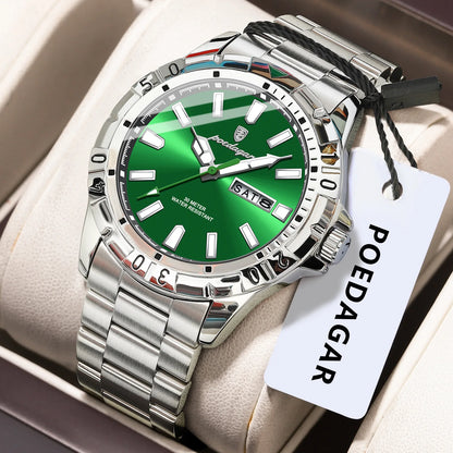 Poedagar 959 Men's Luxury Quartz Watch – Stainless Steel Band, Waterproof, Luminous, Date