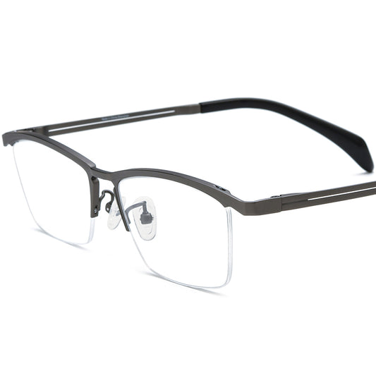 Titanium Square Semi-Rimless Glasses Frame Classic - MCROONS - Gray