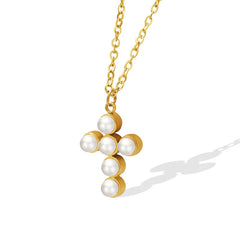 MICCI Personalized Stainless Steel Chain Choker Dainty Jesus Charm Cross Freshwater Pearl Pendant Necklaces for Women Girls