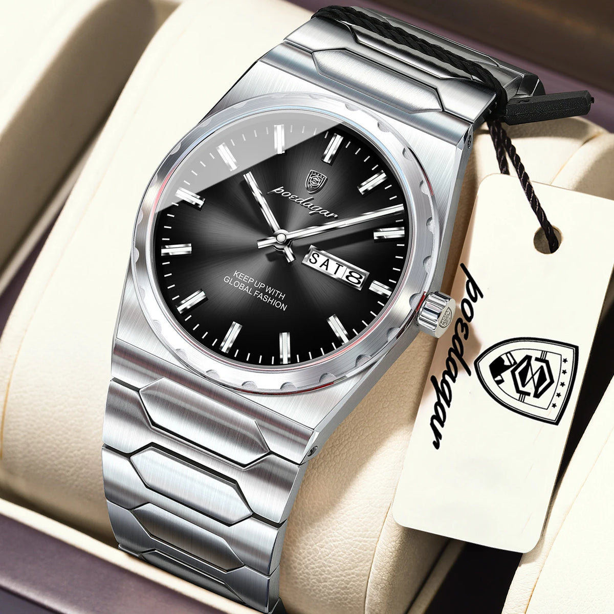 Poedagar 847 Men's Luxury Quartz Watch – Stainless Steel Band, Waterproof, Date