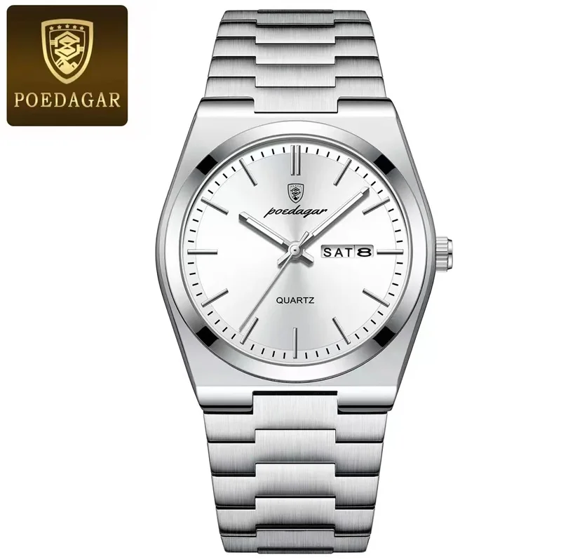 Poedagar 930 Men's Luxury Quartz Watch – Stainless Steel Band, Waterproof, Luminous, Date