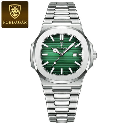Poedagar 613 Men's Luxury Quartz Watch – Stainless Steel Band, Waterproof, Luminous, Date
