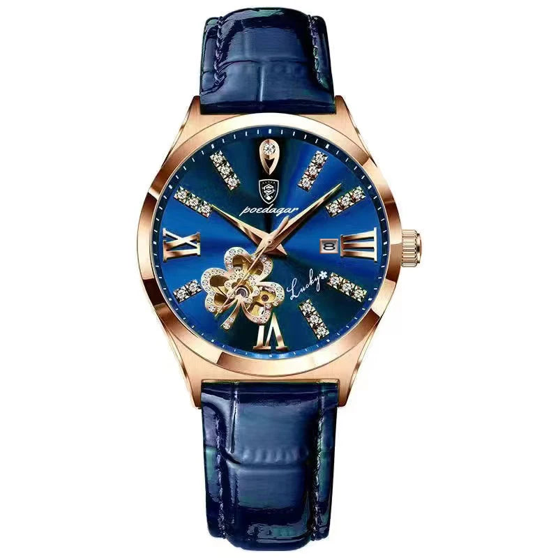 Poedagar 328 Women's Luxury Quartz Watch – Leather Strap, Waterproof, Date