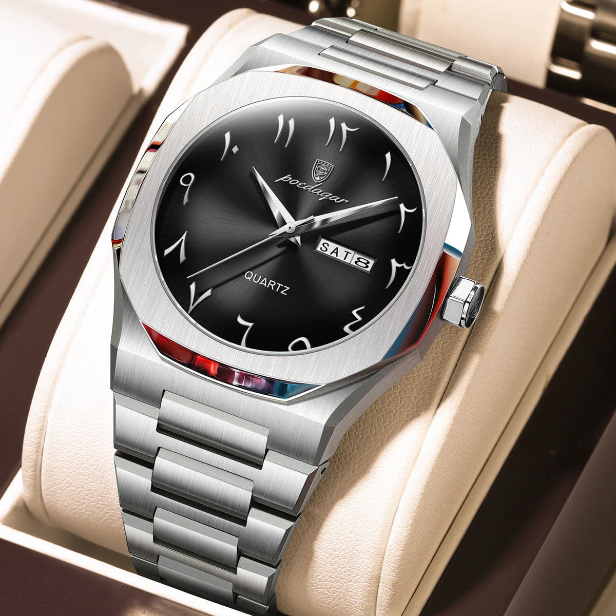 Poedagar 830 Men's Luxury Quartz Watch – Stainless Steel Band, Waterproof, Luminous, Date