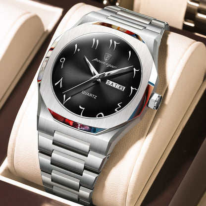 Poedagar 830 Men's Luxury Quartz Watch – Stainless Steel Band, Waterproof, Luminous, Date