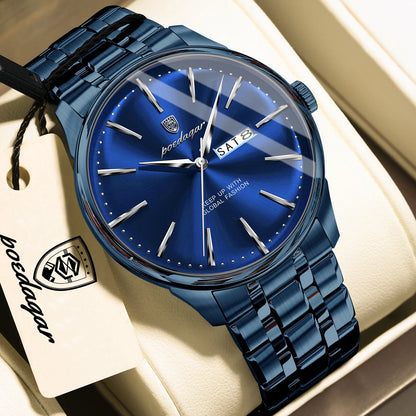 Poedagar 843 Men's Luxury Quartz Watch – Stainless Steel Band, Waterproof, Date