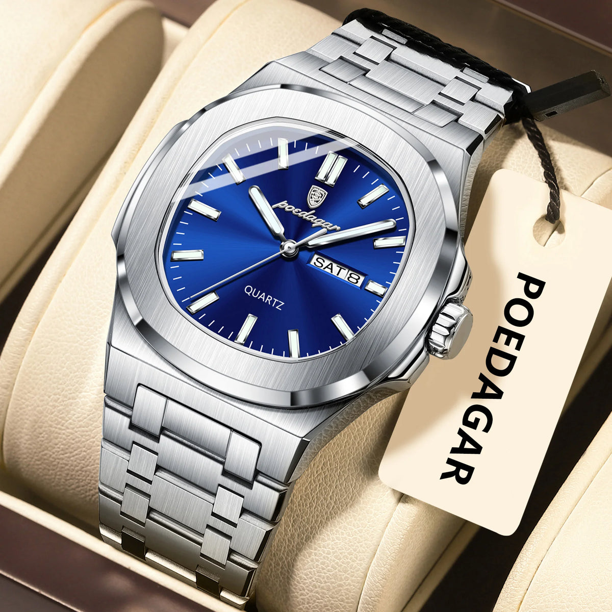 Poedagar 853 Men's Luxury Quartz Watch – Stainless Steel Band, Waterproof, Luminous, Date