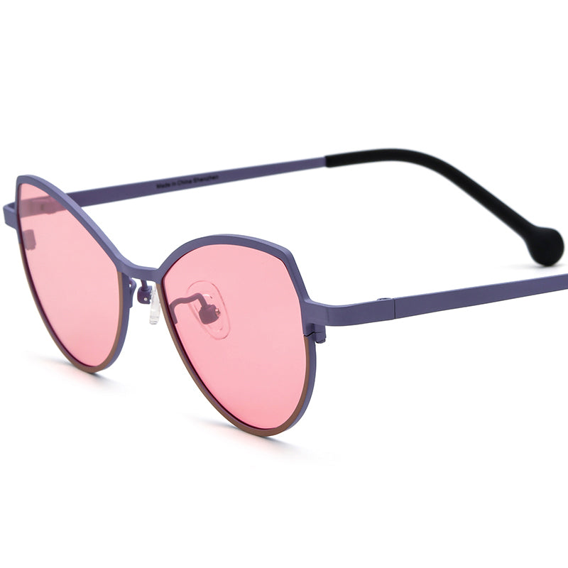 Colourful Titanium Cat Eye Sunglasses Polarized - Blue Pink Lens - MCROONS