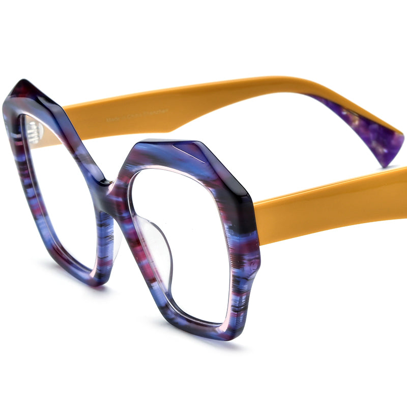 Oversized Cat Eye Acetate Optical Glasses Frame - Yellow Temple - MCROONS