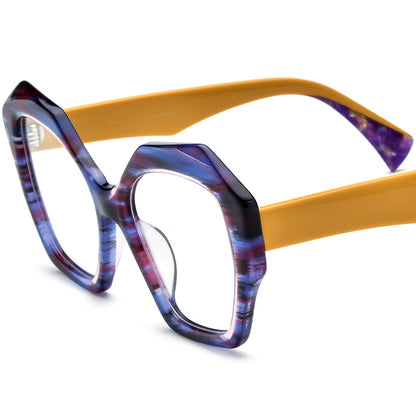 Oversized Cat Eye Acetate Optical Glasses Frame - Yellow Temple - MCROONS