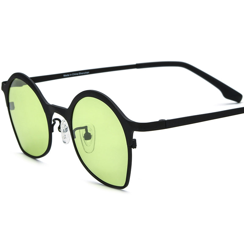 Colourful Titanium Cat Eye Polarized Sunglasses - Black Green Lens - MCROONS