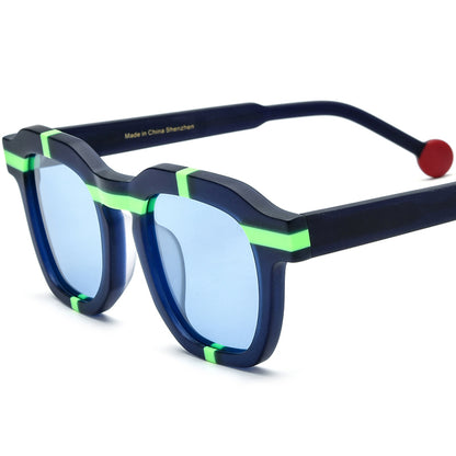 Playful Colour-Pop Acetate Square Polarized Sunglasses - Blue - MCROONS