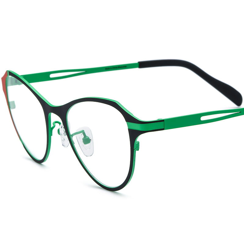 Colourful Titanium Cat Eye Optical Glasses Frame - Black Green - MCROONS